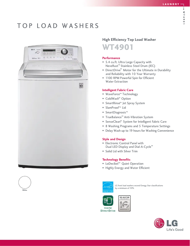 Page 1 de la notice Manuel utilisateur LG WT4901CW