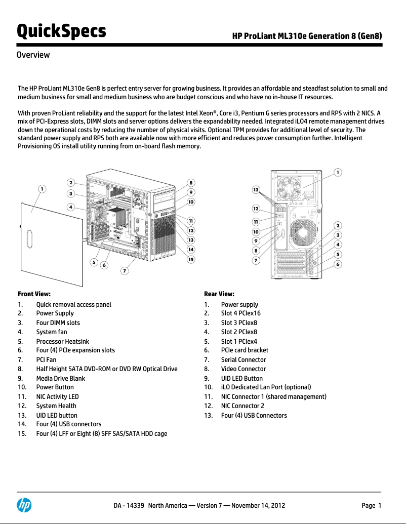 Image de la première page du manuel de l'appareil ProLiant ML310e