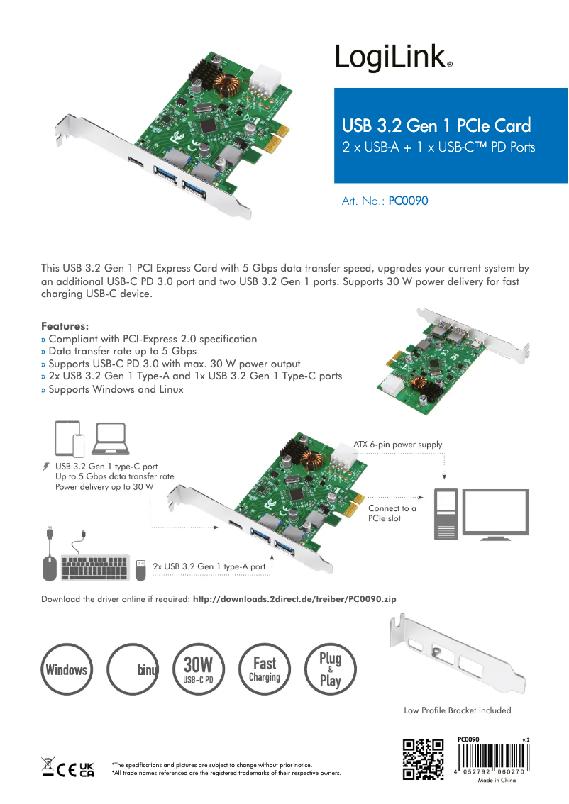 Page 1 de la notice Manuel utilisateur LogiLink PC0090