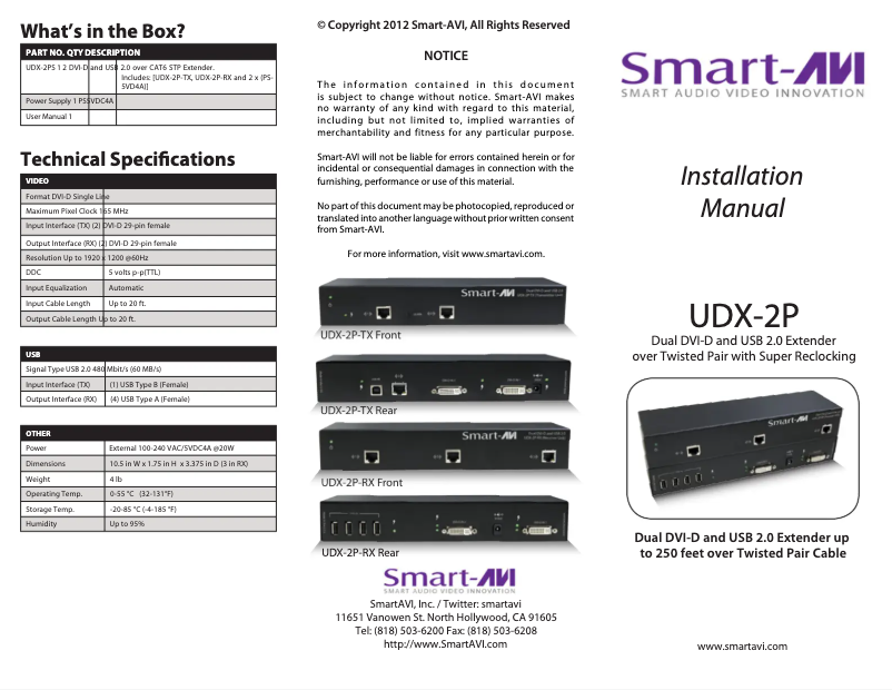 Page n°1 - Manuel utilisateur Smart-AVI UDX-2PRX