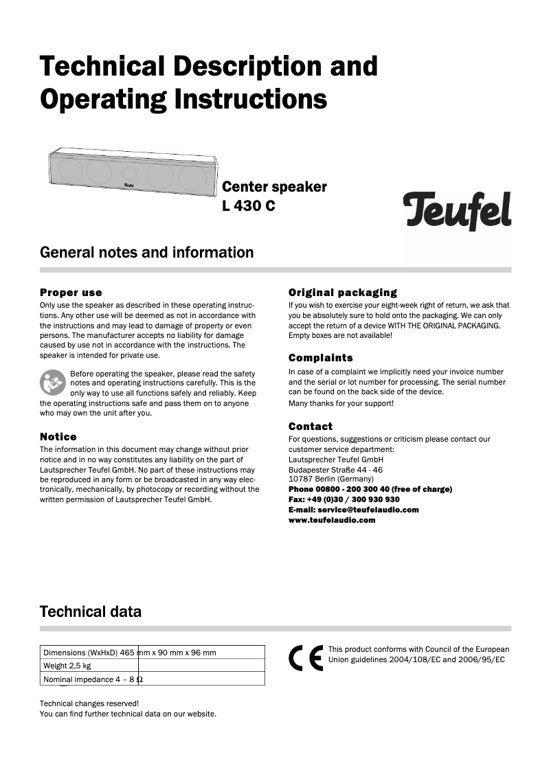 Image de la première page du manuel de l'appareil L 430 C