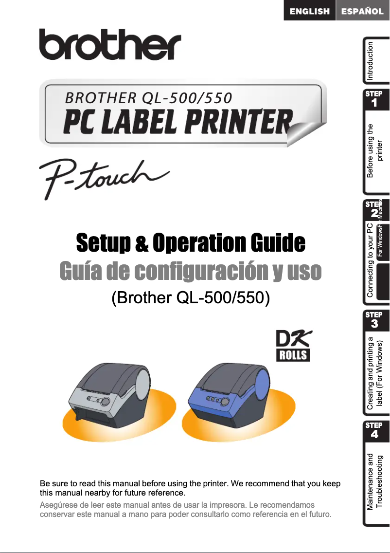 Page 1 de la notice Guide d'installation Brother QL-550