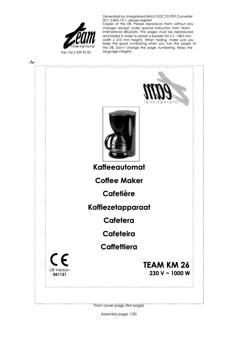 Page 1 de la notice Manuel utilisateur Team KM 26