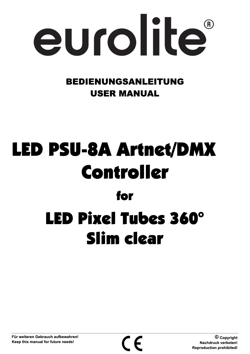 Image de la première page du manuel de l'appareil LED PSU-8A Artnet/DMX Controller