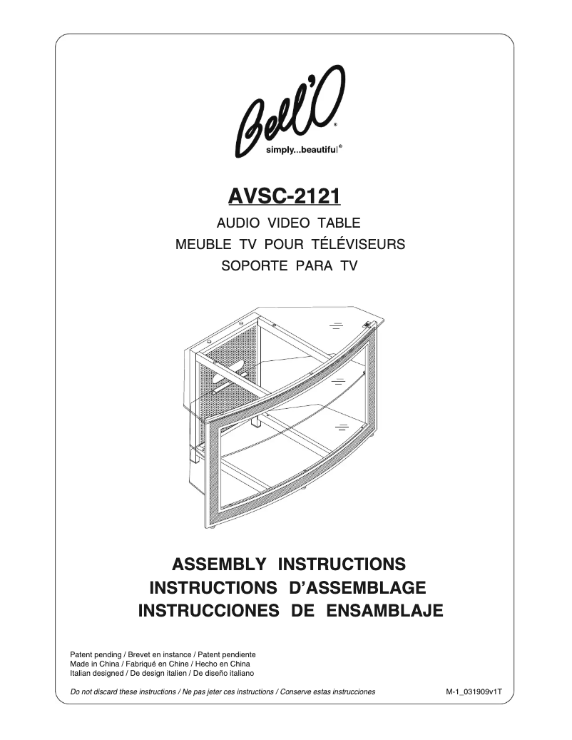 Page 1 de la notice Manuel utilisateur Bell'O AVSC-2121