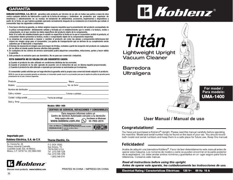 Page 1 de la notice Manuel utilisateur Koblenz Aria UMA-1200