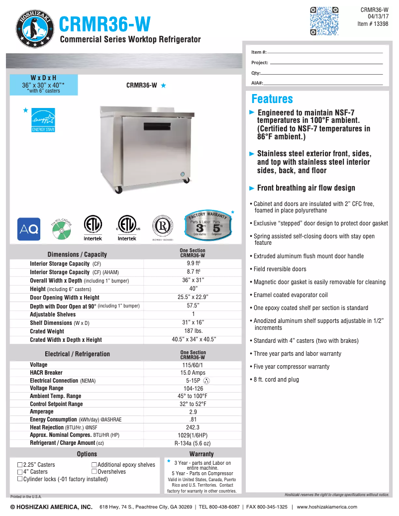 Image de la première page du manuel de l'appareil Commercial CRMR36-W
