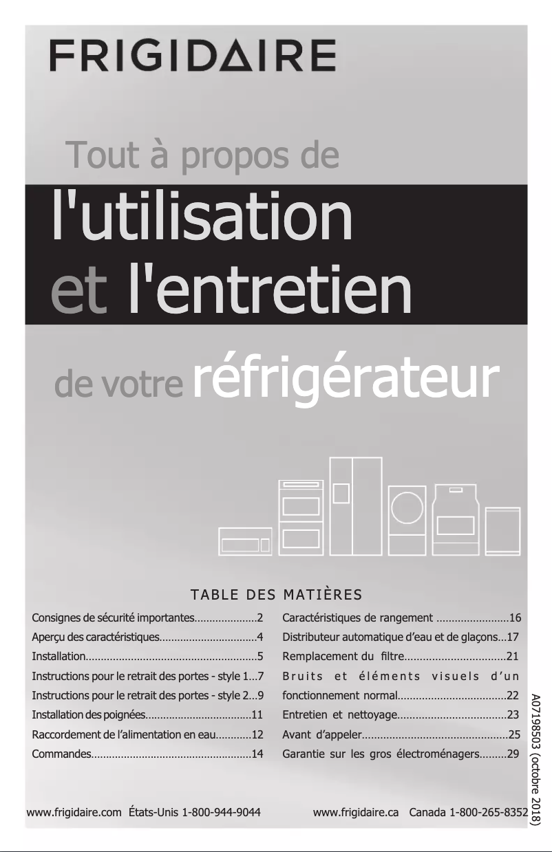 Page n°1 - Manuel utilisateur Frigidaire FFSS2315TE