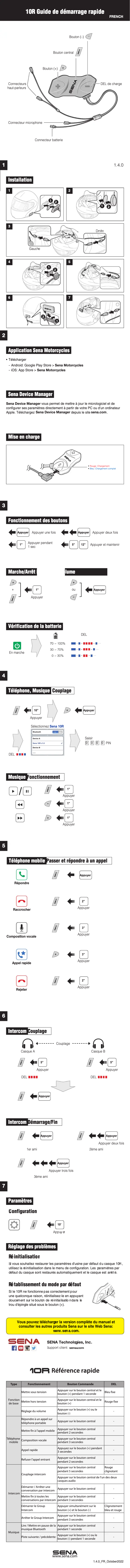 Page 1 de la notice Guide de démarrage rapide Sena 10R