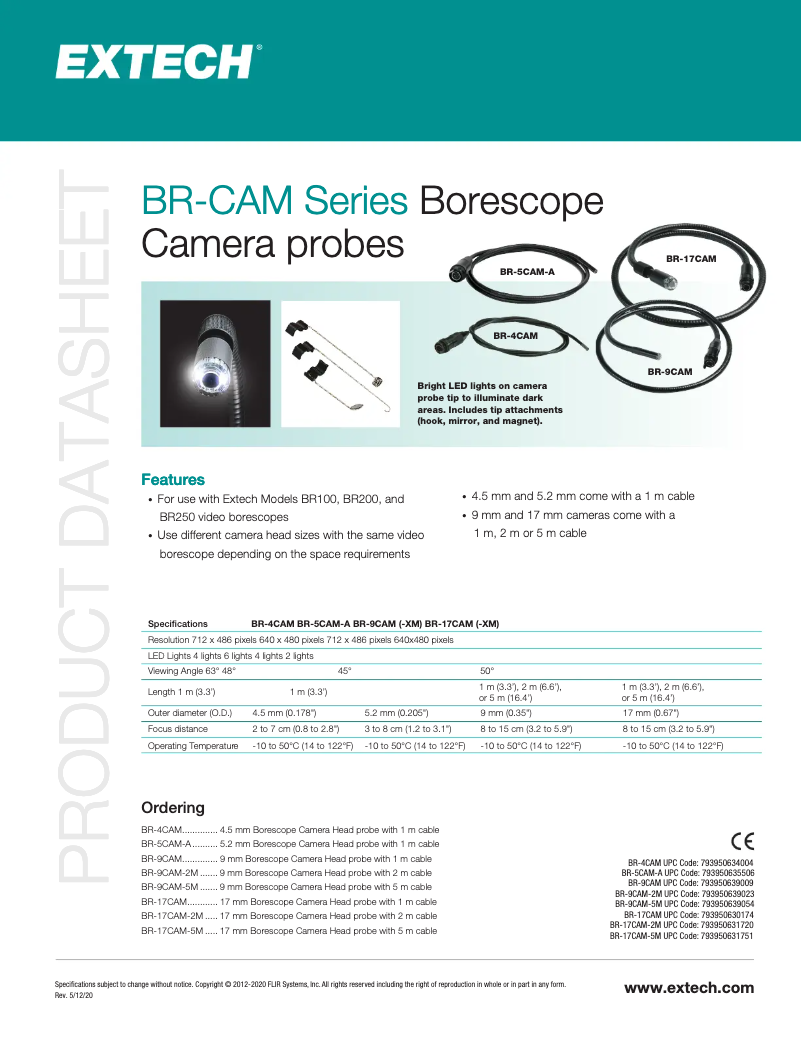 Page 1 de la notice Fiche technique Extech BR-17CAM-5M
