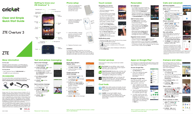 Page n°1 - Guide de démarrage rapide ZTE Overture 3