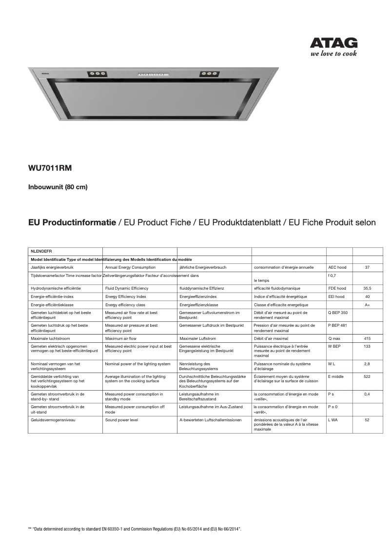 Page n°1 - Fiche technique Atag WU7011RM