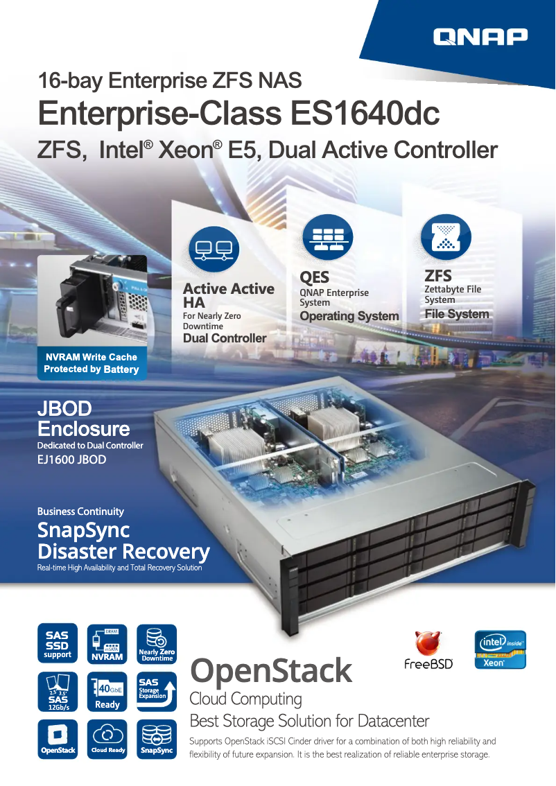 Page 1 de la notice Fiche technique QNAP ES1640DC