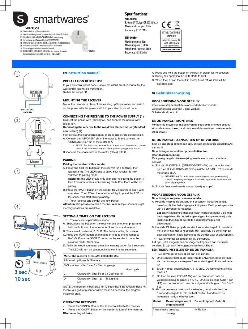 Page n°1 - Manuel utilisateur Smartwares SH4-99558
