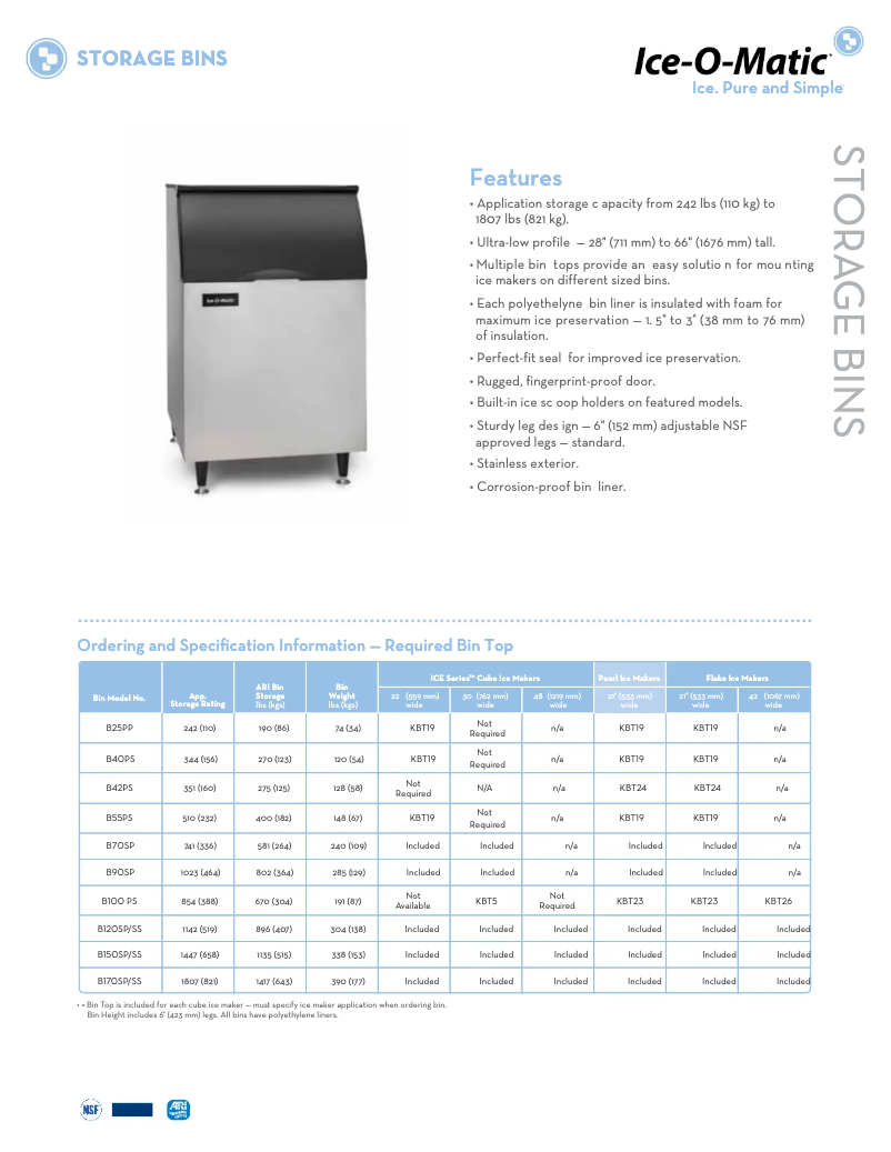 Page 1 of the manual Technical Sheet Ice-O-Matic B25PP