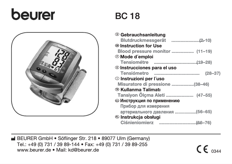 Page 1 de la notice Manuel utilisateur Beurer BC 18