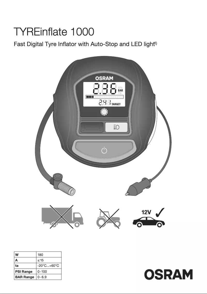 Image de la première page du manuel de l'appareil TYREinflate 1000