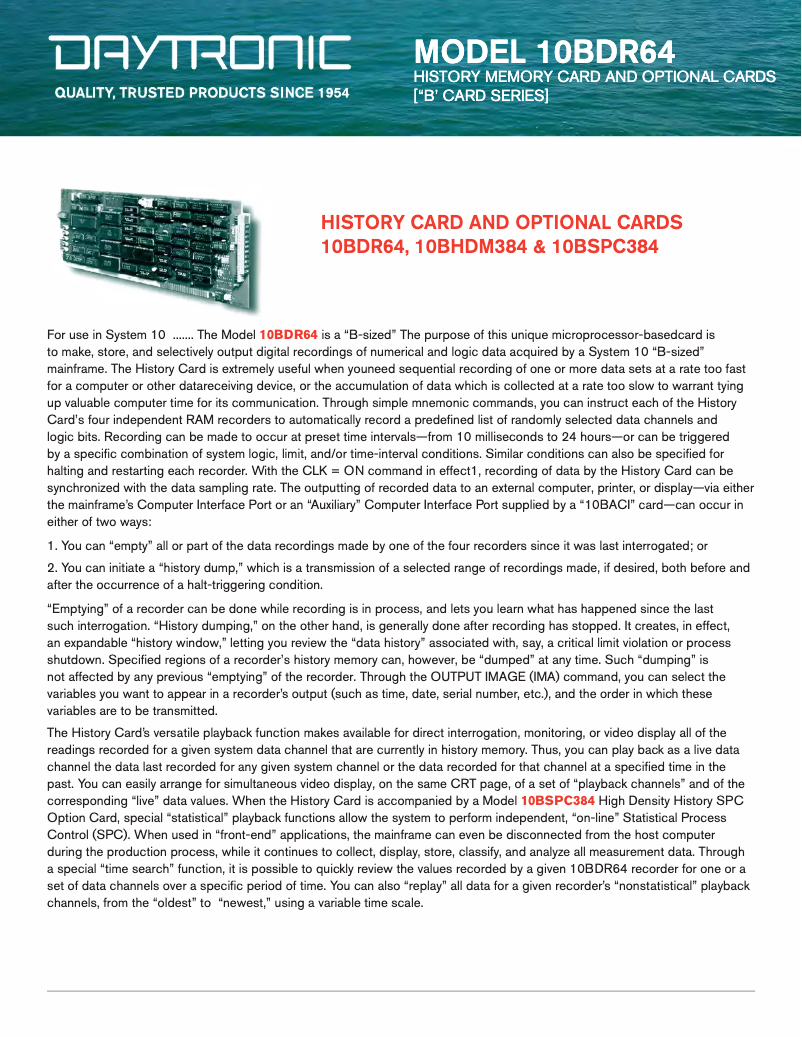 Page 1 de la notice Fiche technique Daytronic 10BDR64