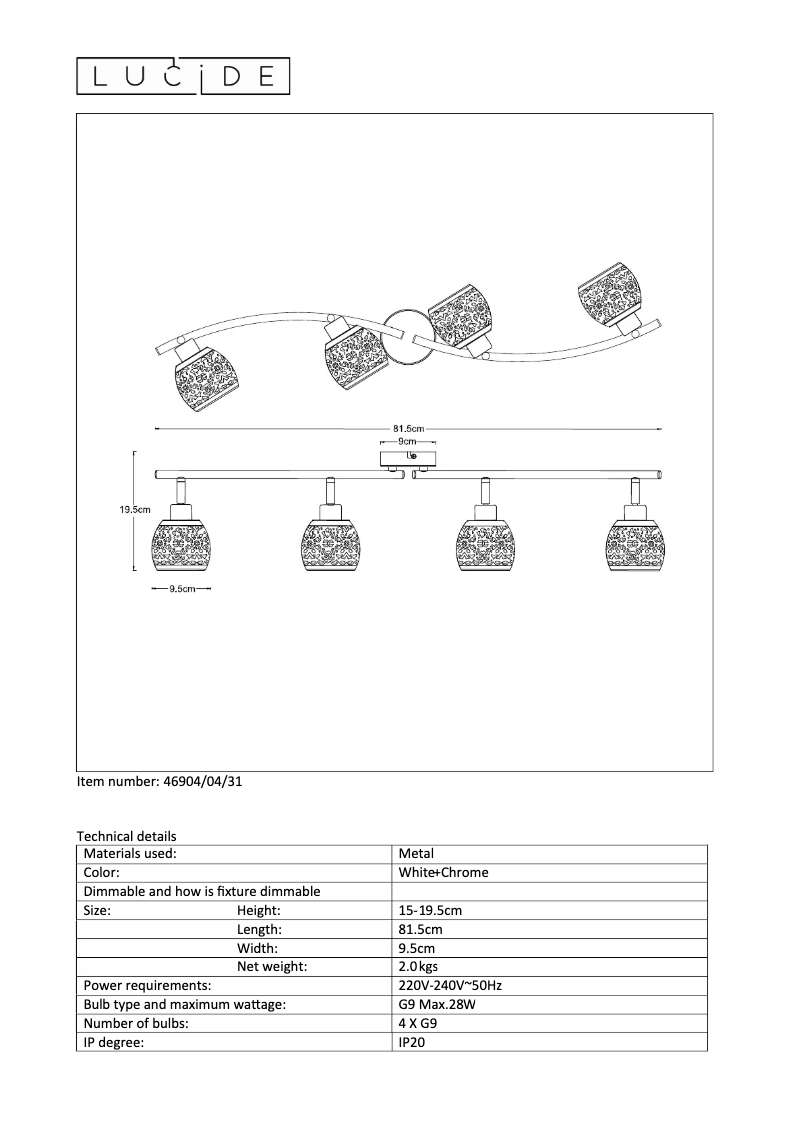 Page 1 de la notice Manuel utilisateur Lucide Tahar 46904/04/31