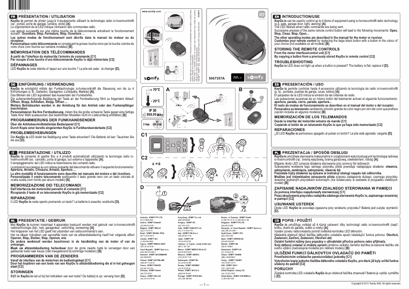 Page 1 de la notice Manuel utilisateur Somfy Keygo io