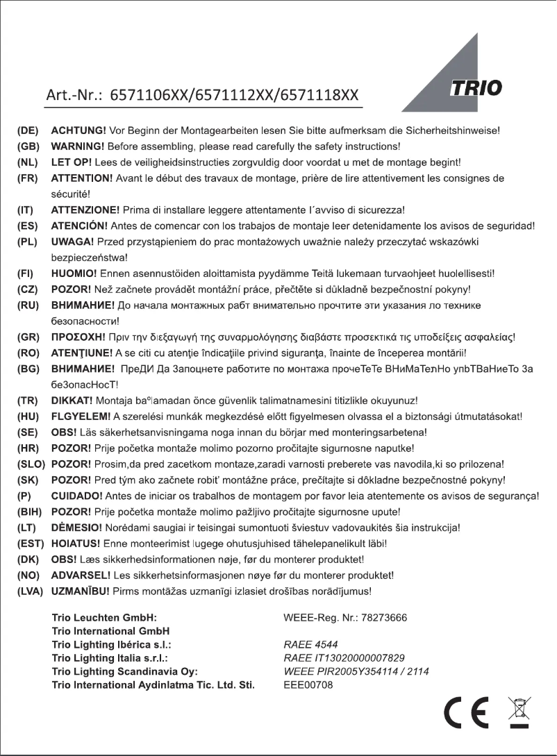 Page 1 de la notice Manuel utilisateur Trio Lighting Zeus 657110607
