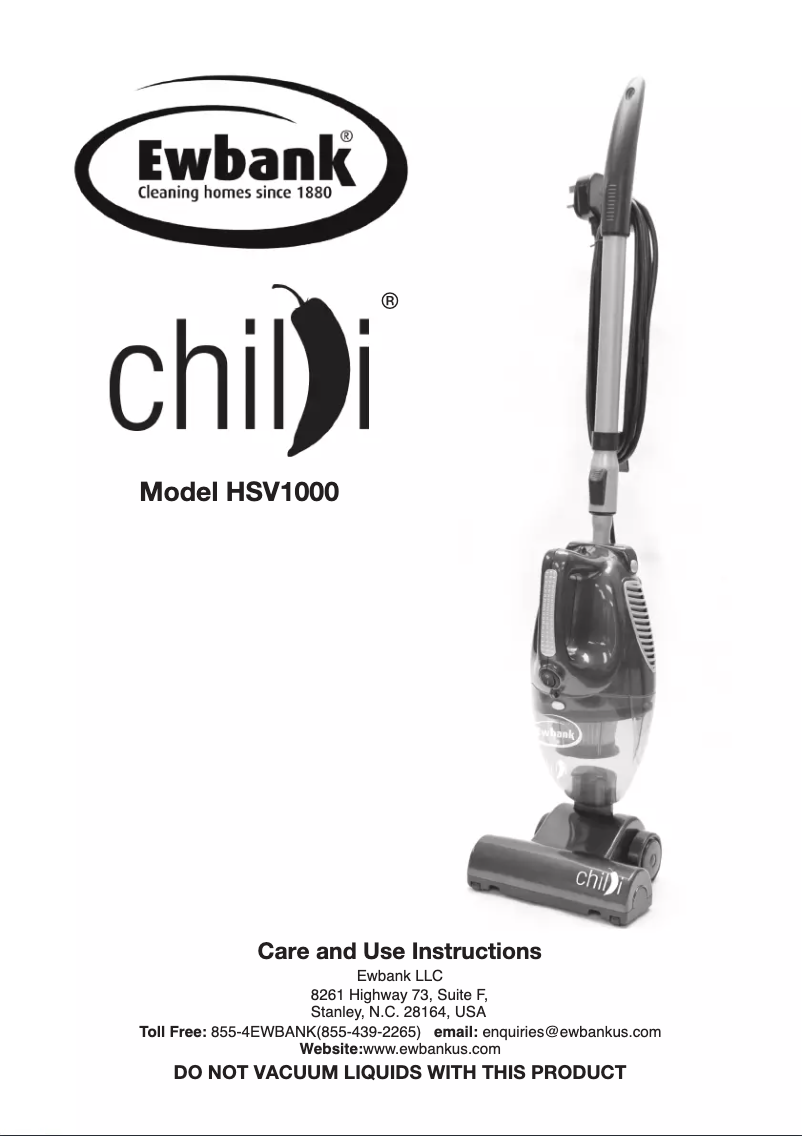 Page n°1 - Manuel utilisateur Ewbank Chili HSV1000
