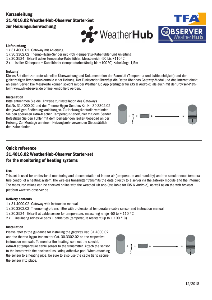 Page 1 de la notice Manuel utilisateur TFA WeatherHub Observer 31.4016.02
