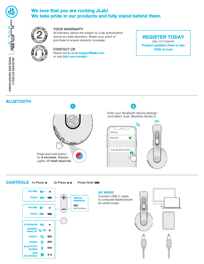 Page 1 de la notice Manuel utilisateur JLab JBuddies Studio 2