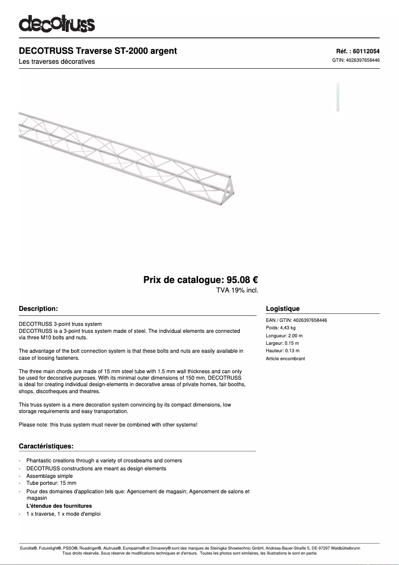 Page 1 de la notice Fiche technique Decotruss Quad ST-2000