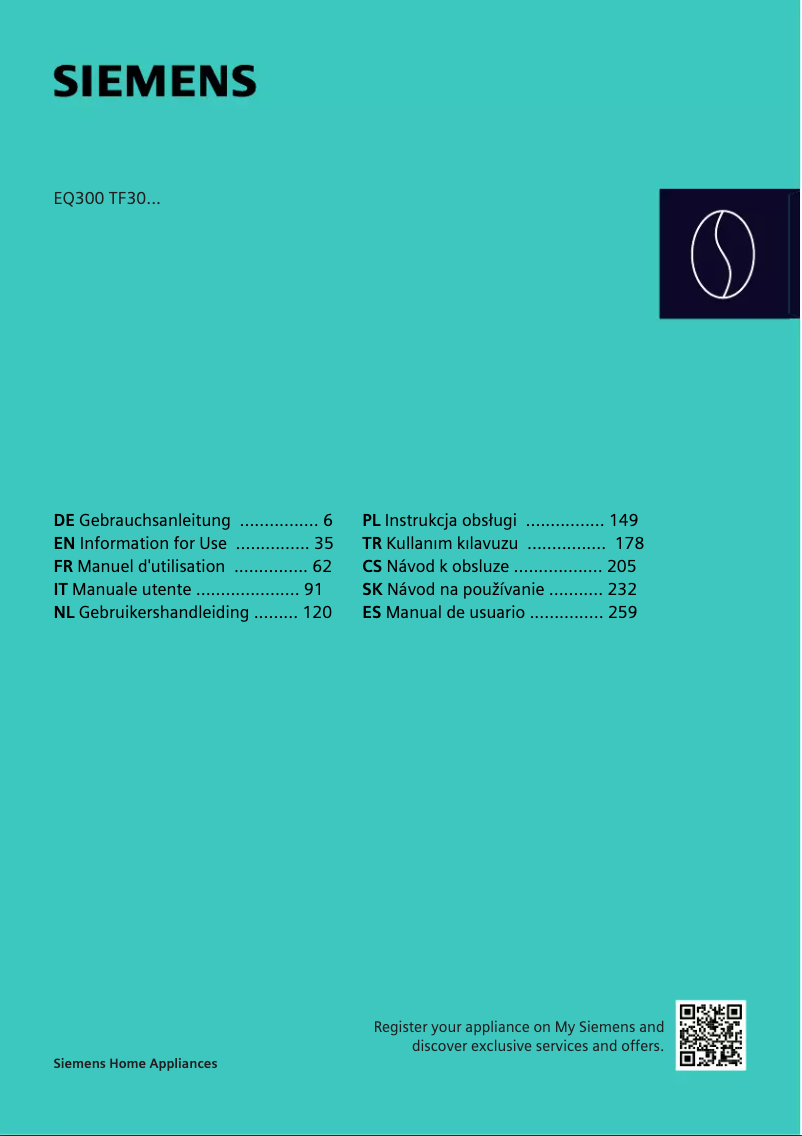 Página 1 del manual Manual de usuario Siemens EQ300 TF303E08