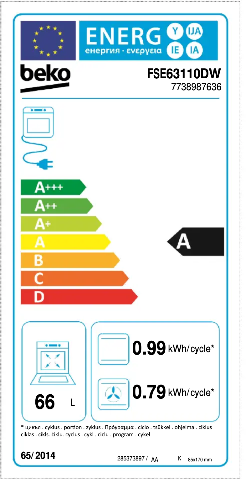 Page 1 de la notice Label énergétique Beko FSE63110DW