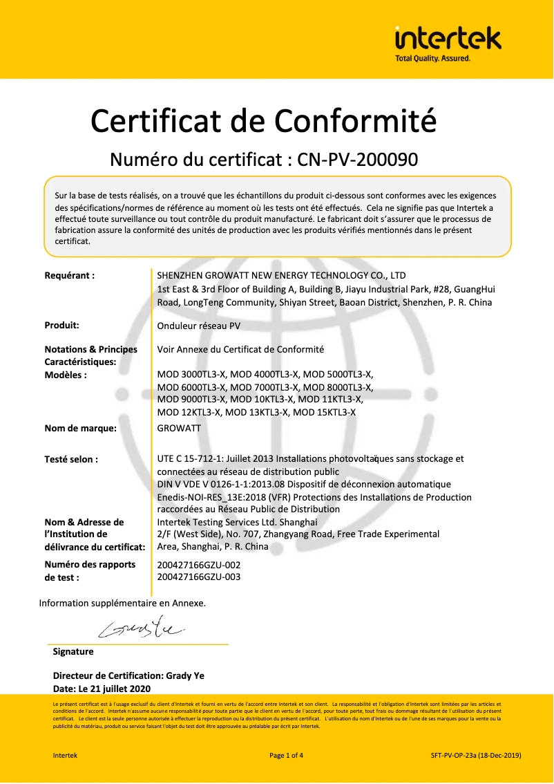 Page 1 de la notice Guide d'installation Growatt MOD 3000TL3-X