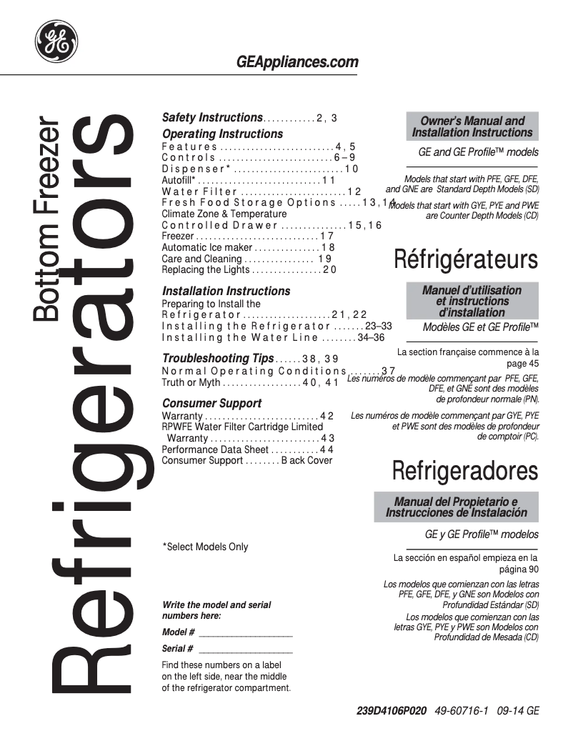 Page 1 de la notice Mode d'emploi GE Profile PFE28RSHSS