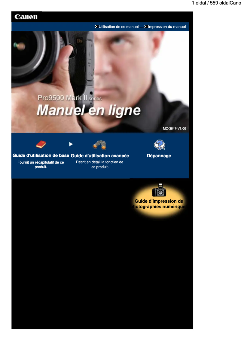 Image de la première page du manuel de l'appareil PIXMA Pro 9500 Mark II