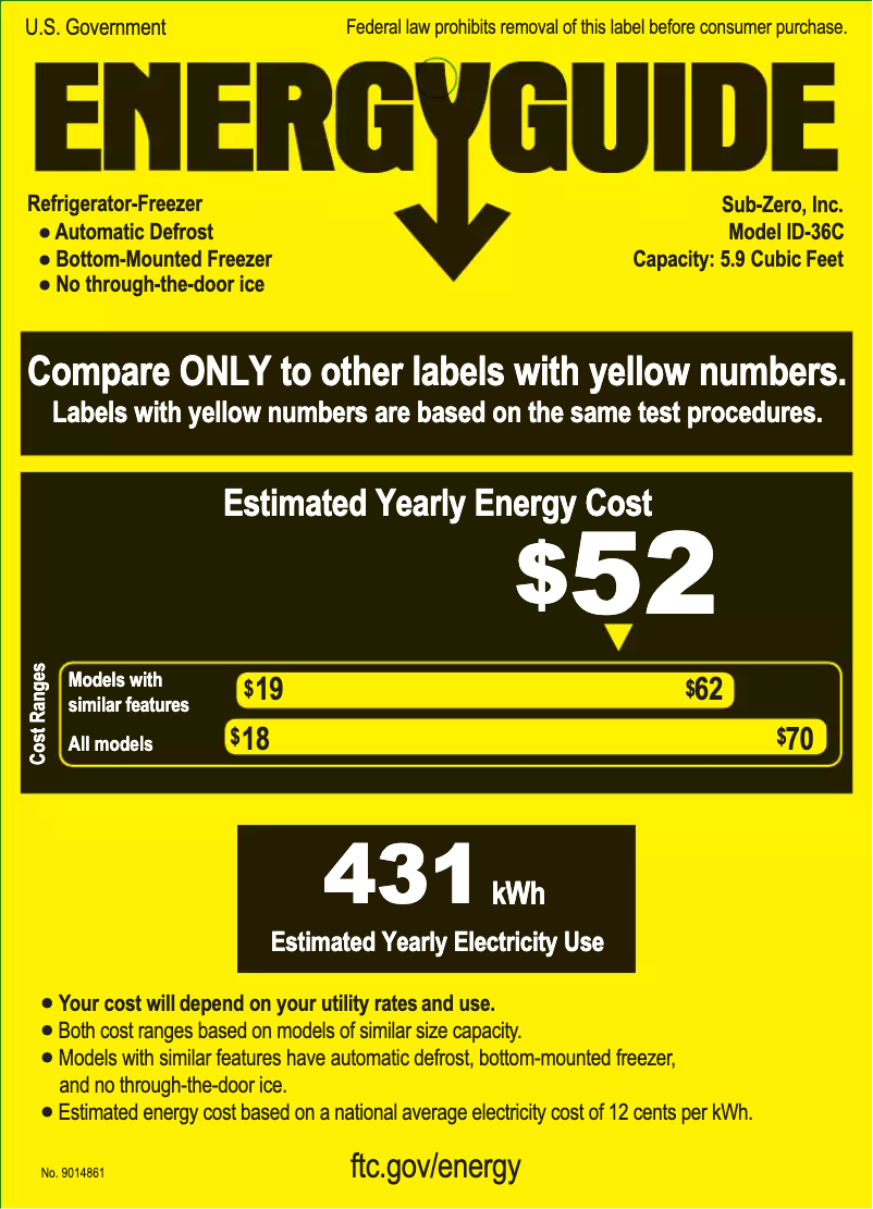 Page n°1 - Label énergétique Sub-Zero ID-36C