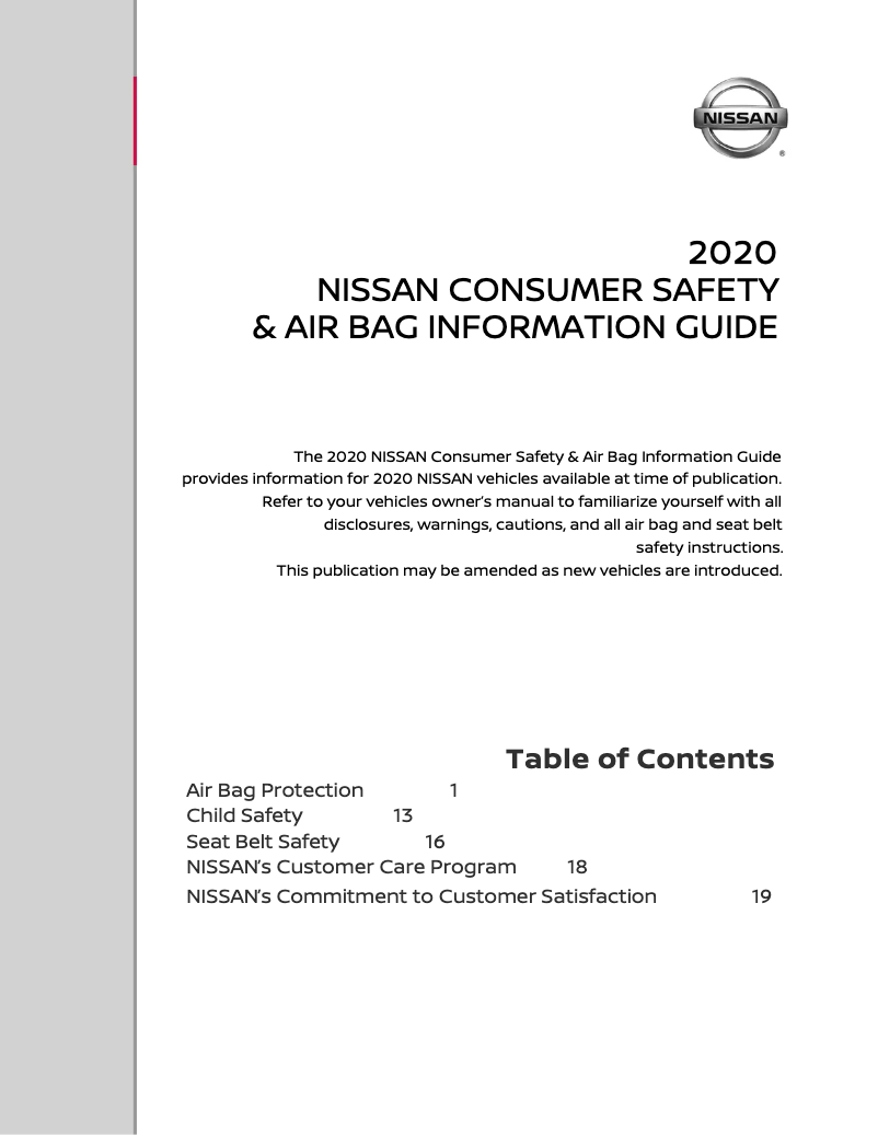 Página 1 del manual Instrucciones de seguridad Nissan NV Passenger (2020)
