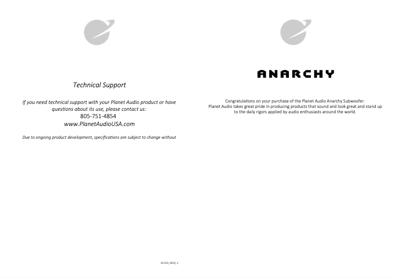 Page n°1 - Manuel utilisateur Planet Audio Anarchy AC15D