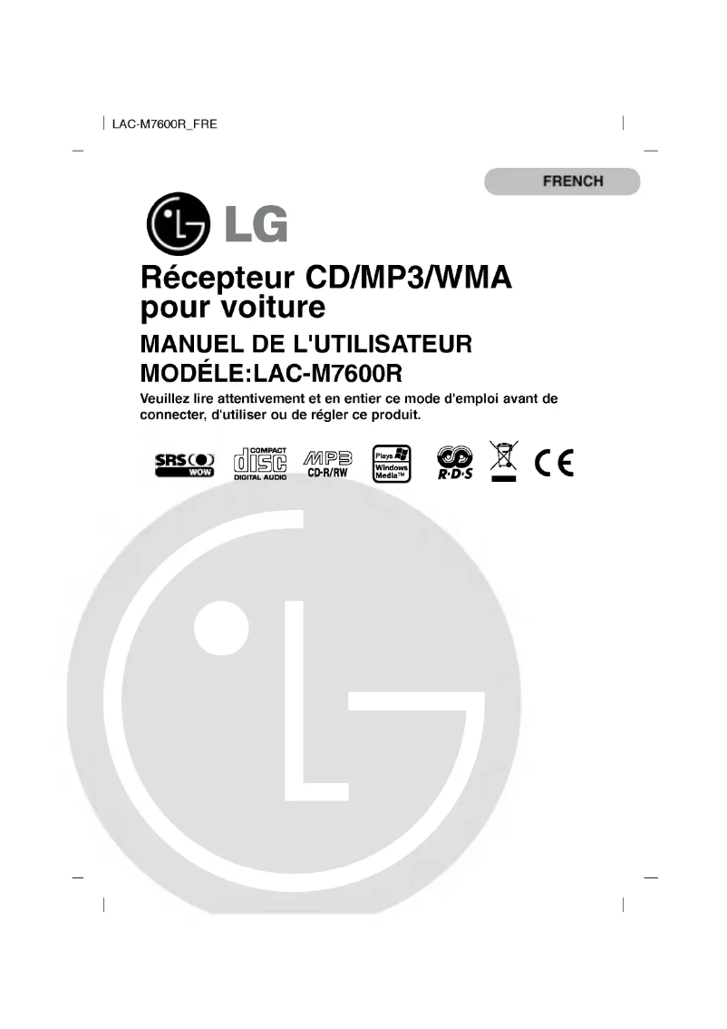 Page 1 de la notice Manuel utilisateur LG LAC-M7600R