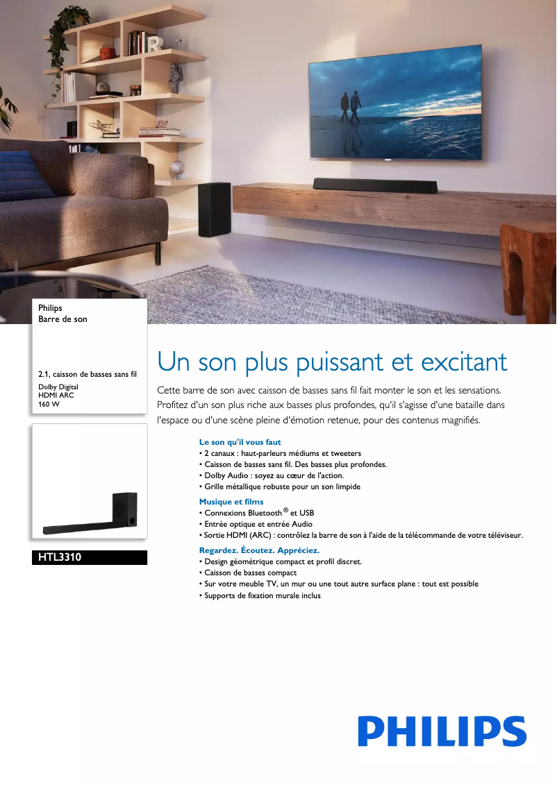 Page 1 de la notice Fiche technique Philips HTL3310