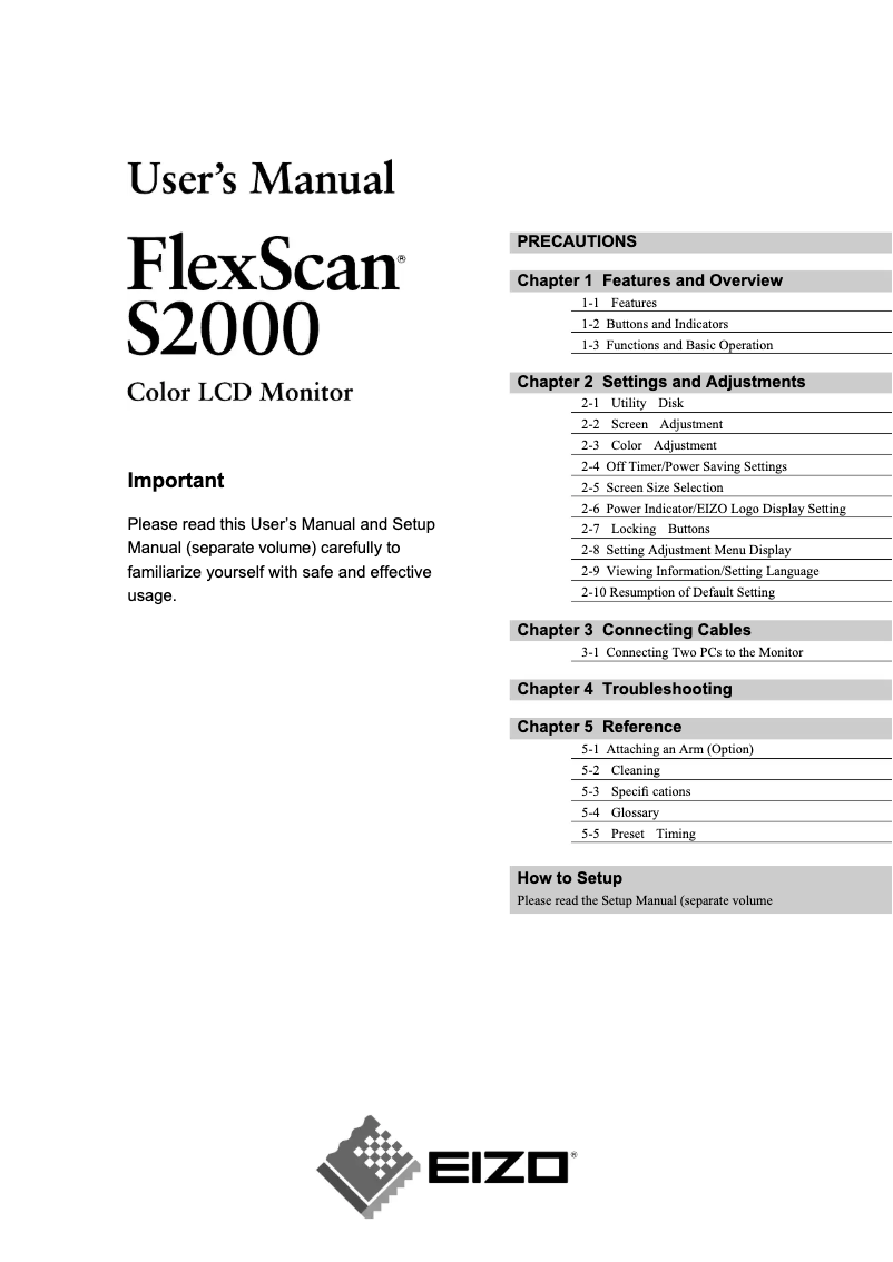 Page 1 de la notice Manuel utilisateur Eizo FlexScan S2000