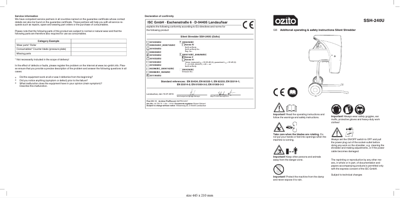 Page 1 de la notice Manuel utilisateur Ozito SSH-240U