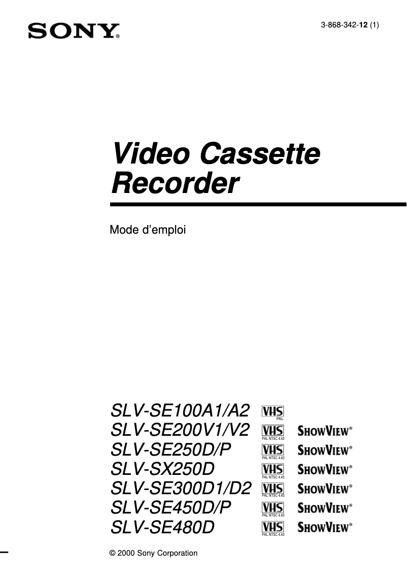 Page 1 de la notice Manuel utilisateur Sony SLV-SE100A2