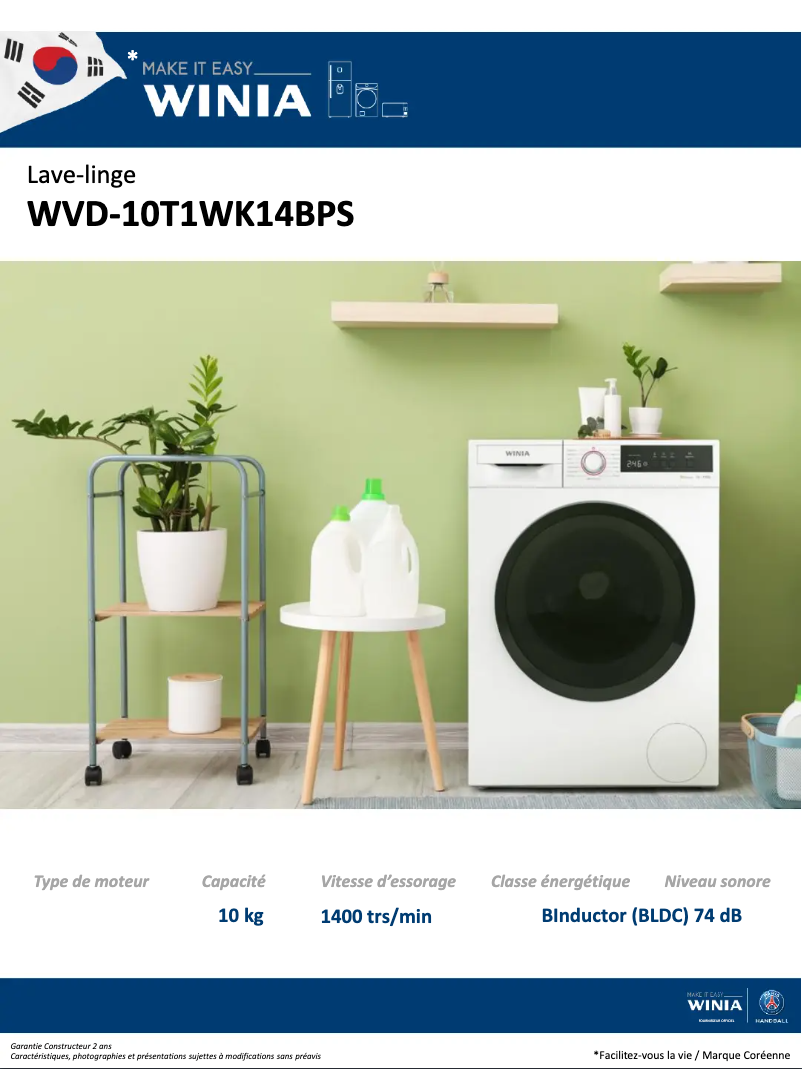 Page n°1 - Fiche technique Winia WVD-10T1WK14BPS