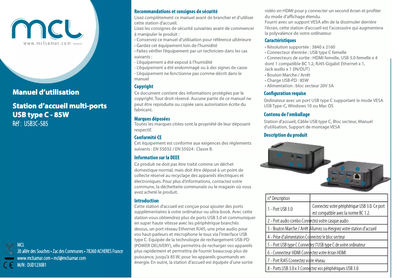 Página 1 del manual Manual de usuario MCL USB3C-585