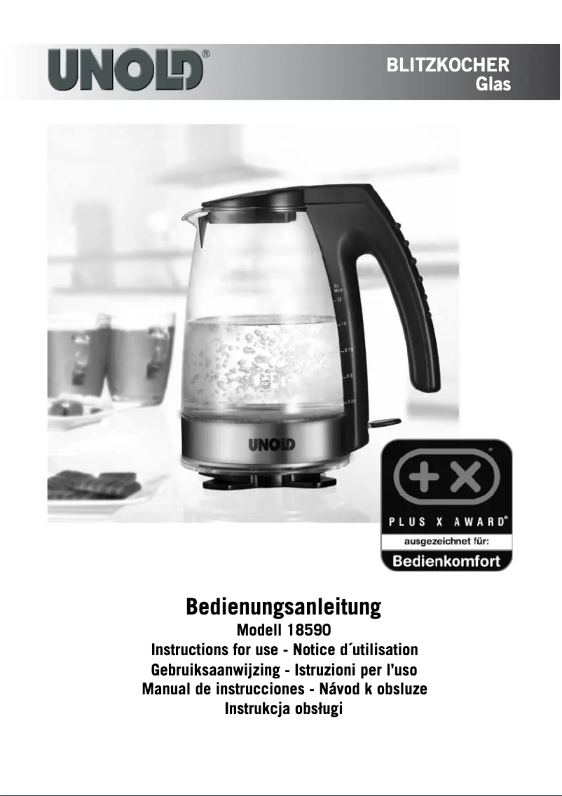 Page n°1 - Manuel utilisateur Unold 18590 Glas Blitzkocher