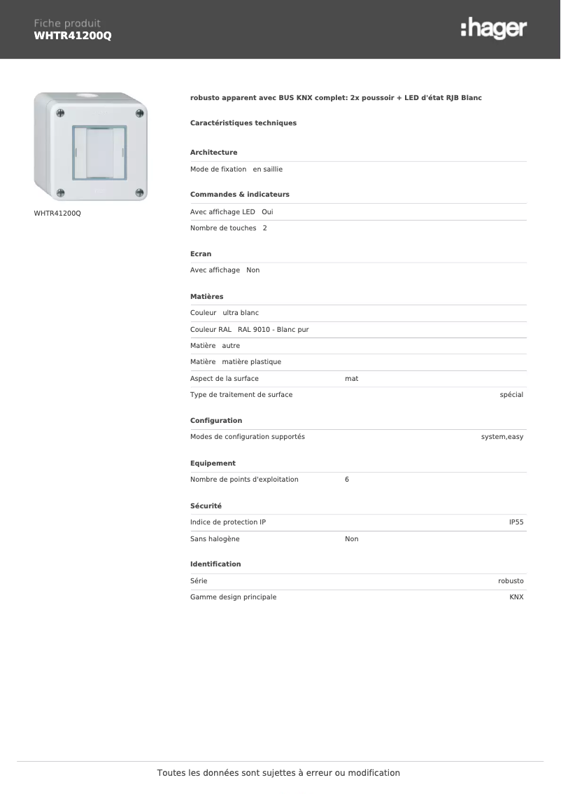 Image de la première page du manuel de l'appareil WHTR41200Q