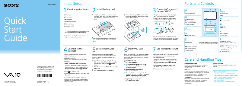 Page n°1 - Guide d'installation Sony Vaio SVJ202190S