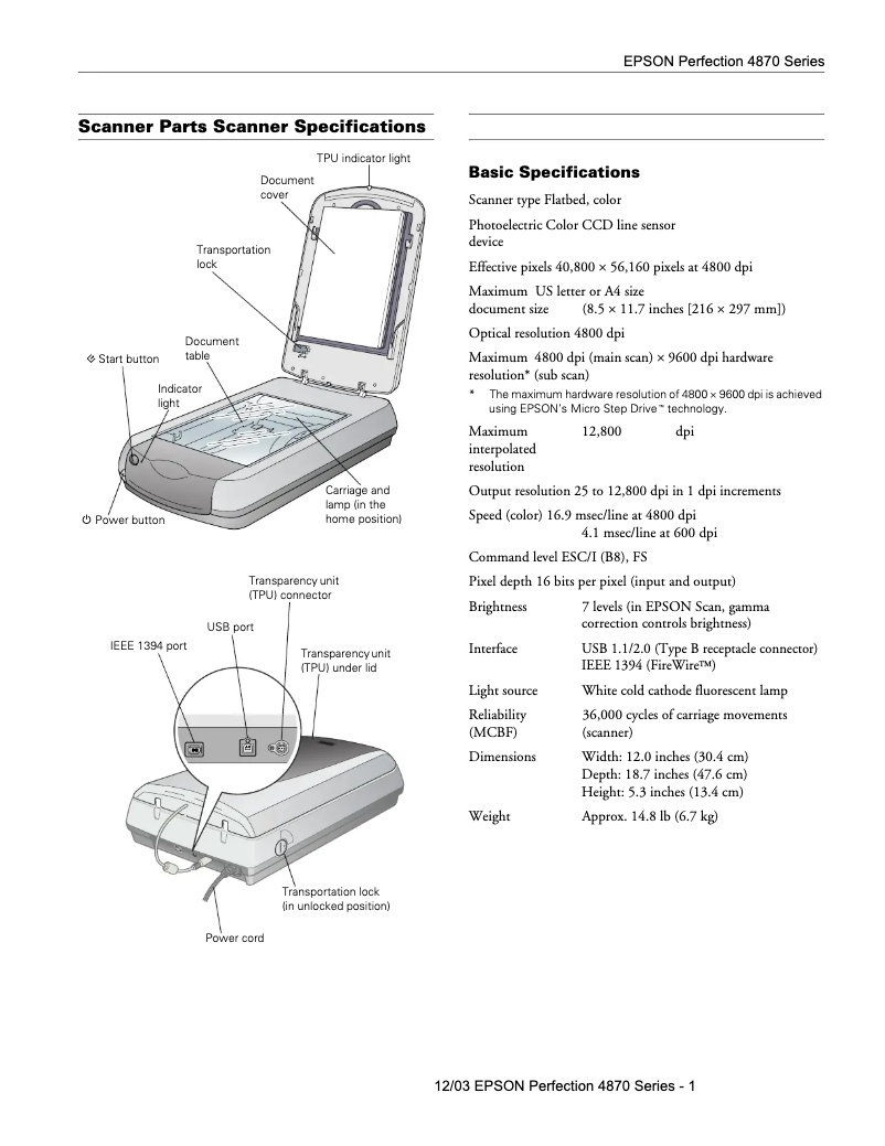 Page n°1 - Manuel utilisateur Epson Perfection 4870