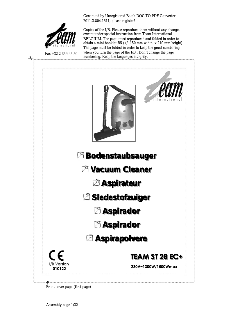 Image de la première page du manuel de l'appareil ST 28 EC