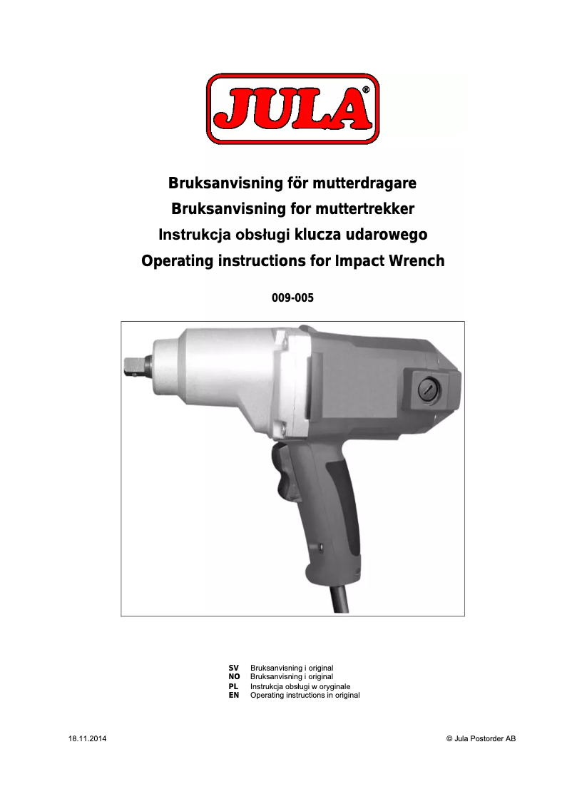 Page n°1 - Manuel utilisateur Jula 009-005
